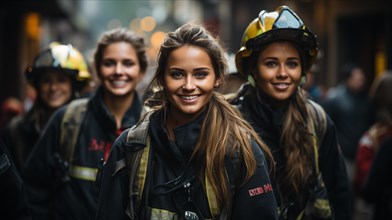 Female multiethnic firefighters working in the field