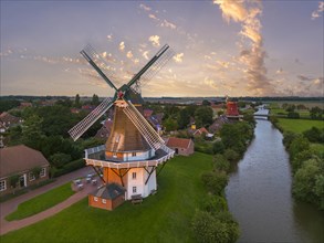 Aerial view of the twin mills at the Old Greetsiel Low Seal