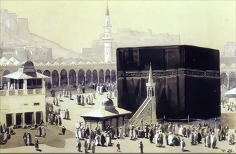 View of Mecca with the Kaaba and many pilgrims