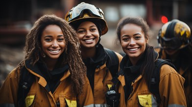 Female african american firefighters working in the field