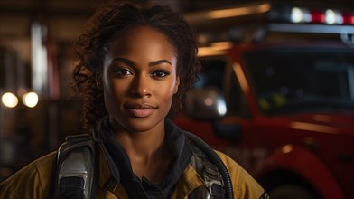 Female african american firefighter at a fire incident