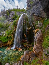 Natural landscape at Grunas waterfall in Theth national park