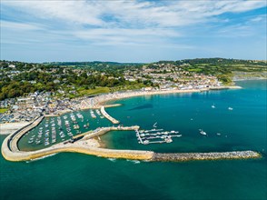 Marina and Beach in Lyme Regis from a drone
