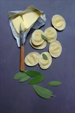 Tortellini and sage leaves