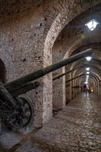 Interiors with the cannons of the fortress of the Ottoman castle of Gjirokaster or Gjirokastra. Albanian