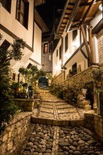 Beautiful streets of the illuminated historic city of Berat in Albania