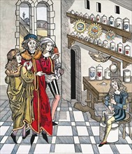 Interior view of an apothecary in the 17th century