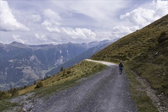 Mountain panorama with hiker