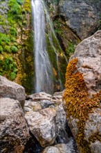Detail of Grunas waterfall in Theth national park in summer
