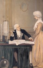 Lavoisier explains the result of his experiments with air to his woman