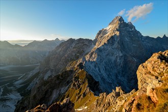 The summit of the Watzmann from the south in autumn at sunset