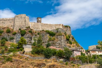Views from below of the Ottoman castle fortress of Gjirokaster or Gjirokastra. Albanian