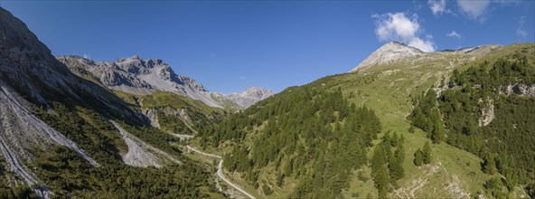 Panorama in Val Vau with view towards Val Mora