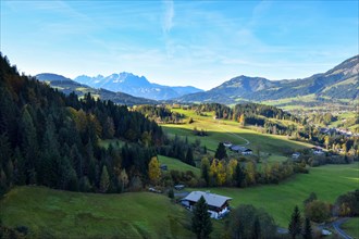 View from the Laerchfilzkogel cable car in autumn of Fieberbrunn