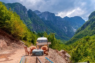 Beautiful landscape on the hiking route towards Grunas Waterfall in Theth national park