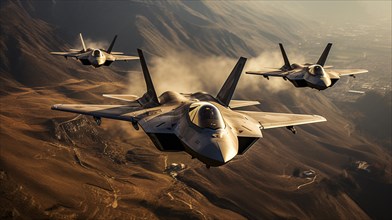 A lockheed martin F-35 fighter jet sqadron in formation