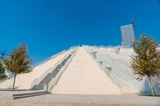 White stairs going up to the Pyramid of Tirana near Skanderbeg Square in Tirana. Albania