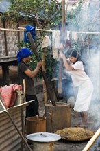Women in a village pounding rice