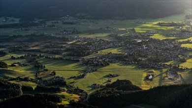 The village of Inzell and the Inzeller moss in the first morning light