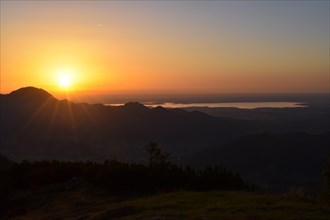 Sunset in Chiemgau above Hochfelln and Chiemsee