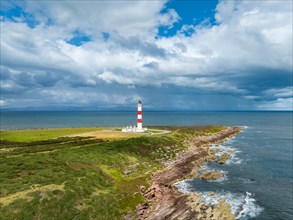 Aerial view of Tarbat Ness Lighthouse on the Moray Firth