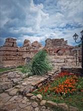Byzantine fortress ruins of the ancient Thracian settlement Mesembria. The old town of Nessebar on the Black Sea coast