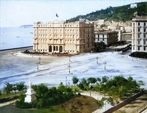 View of the Grand Hotel in Naples and the adjacent square