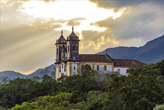 Historic church on top of the hill during sunset in the historic city of Ouro Preto in Minas Gerais