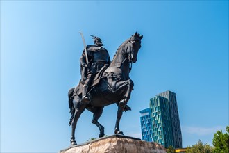 Skanderbeg Horse Monument at Skanderbeg Square in Tirana. Albania