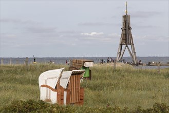 Beach chairs in front of the Kugelbake