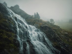 (Capra) waterfall on the Transfagarasan route in romanian Carpathians. Idyllic scene with a big