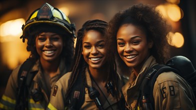 Female african american firefighters working in the field