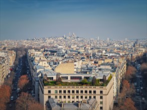 Aerial Paris cityscape with view to Sacre Coeur Basilica of the Sacred Heart