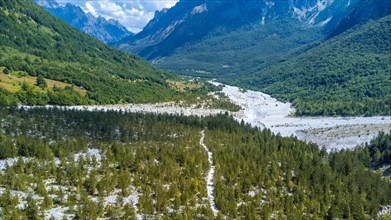 Aerial drone view of Valbona valley