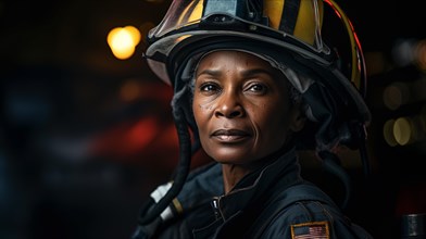 Middle-aged female african american firefighter chief at a fire incident