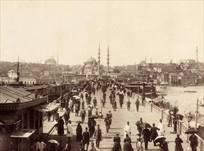 Galata Bridge in Istanbul with a view of the Eminoenue district