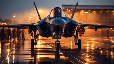 A lockheed martin F-35 fighter jet waiting on the runway