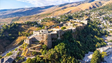 Aerial view of the old castle and fortress of Gjirokaster or Gjirokastra