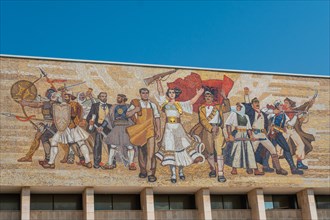 Beautiful painting of the revolution at the entrance to the National Historical Museum in Skanderbeg Square in Tirana. Albania