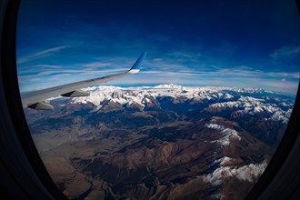 View from the plane of the glaciers and peaks of the Andes