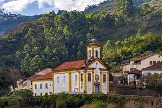 Old baroque church on top of the hill in the historic city of Ouro Preto in Minas Gerais