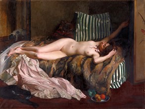 Young woman lying naked on the bed