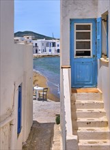 Narrow alleyway in traditional Greek town
