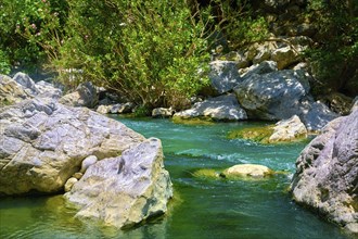 Clear cold waters of river Kourtaliotis in Preveli gorge