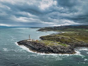 Aerial view of Ardnamurchan Point with the 35 metre high lighthouse