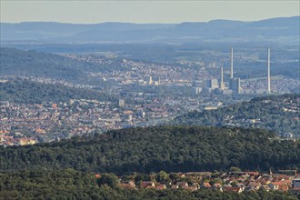 Neckar valley with coal-fired power station Altbach Deizisau combined heat and power station