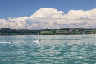 Summer day on Lake Constance with a view of the Birnau Basilica
