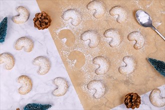 Traditional crescent shaped christmas cookies called 'Vanillekipferl'