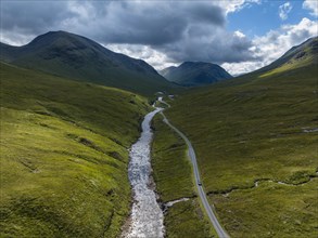 Aerial view of Glen Etive and River Etive