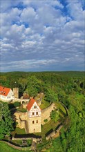 Aerial view of Koenigsberg in Bavaria with a view of Koenigsberg Castle. Koenigsberg in Bavaria